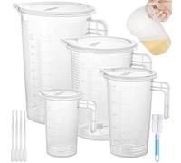 Realure 4 Pcs Verre Doseur Kit, Verre Doseur 100/250/500/1000 Ml, Transparent Verre Mesureur Cuisine avec Pipette Couvercle Brosses, Gobelet Gradué Aide au Dosage, pour Cuisine Boulangerie