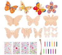 Realure 43 Kits Bricolage Papillons En Bois, Coloré Papillon et Fleurs avec Crayon Aquarelle et Pierre Précieuse Autocollante, Loisirs Créatifs pour Activité Manuelle, pour Garçon Fille Cadeau