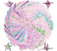 Realure 96 Feuilles Origami Papier Kit, Couleur Double Face Papier Origami 15x15 cm, Papier Japonais Coloré de Qualité avec Motif de Fleurs de Cerisier, 12 Styles, pour Projets de Bricolage en Famille