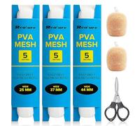 Realure Lot de 3 Filets de Pêche en PVA de 5 m - 25 mm/37 mm/44 mm de Large - en Maille PVA - Accessoires de Pêche à la Carpe - avec Ciseaux - Fondant Rapidement - Sacs de Pêche en PVA - pour Appâts
