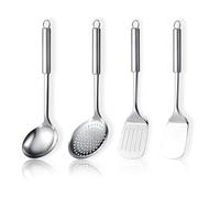ReaNea Ensemble d’ustensiles de cuisine en acier inoxydable 4 pièces comprend un ensemble de spatules en métal, une écumoire de cuisine, une louche à soupe, des gadgets de cuisine