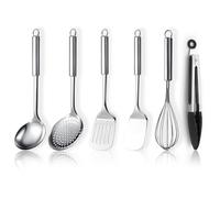 ReaNea Ensemble d’ustensiles de cuisine en acier inoxydable 6 pièces comprend un ensemble de spatules en métal, une écumoire, une louche, une pince, un fouet, des gadgets de cuisine essentiels