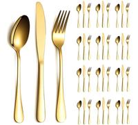 ReaNea Ensemble de couverts en or 36 pièces Service pour 12, couteaux en acier inoxydable cuillère fourchettes ensemble pour mariage, fêtes, événements, maison, cadeau pour Thanksgiving