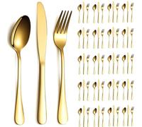ReaNea Ensemble de couverts en or 60 pièces Service pour 20, couteaux en acier inoxydable cuillère fourchettes ensemble pour mariage, fêtes, événements, maison, cadeau pour Thanksgiving