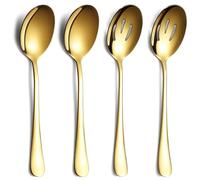 ReaNea Lot de 4 cuillères de service dorées en acier inoxydable avec 2 cuillères de service, 2 cuillères de service, cuillères à fente, passent au lave-vaisselle