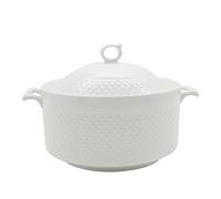 REANRO Soupière en céramique - Grande capacité de 3,8 l - Bol de service rond avec couvercle et poignées pour salade, pâtes, nouilles, ragoût, micro-ondes et lave-vaisselle - Blanc