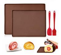 Reaorktic 2 Pièces Tapis à Gâteau, 26 x 31cm Tapis de Cuisson | Plaque à Gâteau Roulé Suisse Avec Grattoir et Pinceau, Plaque Silicone Patisserie, Moule Genoise, pour Faire, Petits, Pains