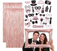 Reaorktic 33 Pièces Accessoires de Photomaton, 18 x 22cm Photo Booth Props | Accessoires Photobooth Kit avec 1 Cadre Photo Gonflable, 2 Rideau de Frange, pour Fête, Mariage, Anniversaire, Carnaval
