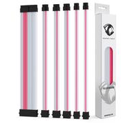 Reaper Cable Lot de rallonges gainées pour bloc d'alimentation 1 x 24 broches 2 x 8 broches 2 x 6 broches 1 x 4 + 4 broches avec peignes 30 cm (blanc et rose)