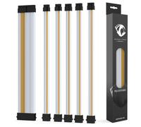 Reaper Cable Premiums - Kit d'extension gainé pour bloc d'alimentation - Peignes de câble en aluminium - 1 x 24 broches / 2 x 4 + 4 broches / 3 x 6 + 2 broches - 30 cm (blanc et doré)