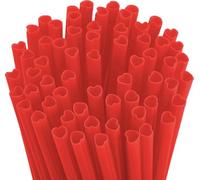REAPEX Lot de 100 pailles réutilisables en plastique rouge en forme de cœur avec 2 brosses de nettoyage, smoothies, café, jus, milkshakes, cocktails, pour la Saint-Valentin, une fête d'anniversaire,