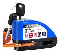 REAPP Antivol Moto Renforcé, Bloque Disque Alarme 110dB Bloc Haute Sécurité | Antivol Essentiel, Étanche, Piles de rechange, Câble de Rappel 1,5m et Sac, Compatible Moto/Vélo/Scooter avec Frein à Disque
