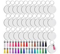 Reapyyt 128 PièCes SéRies Sublimation Porte-CléS éBauches Ensemble Porte-CléS Sublimation éBauches Transfert de Chaleur Porte-CléS Glands MDF Blanc-Rond