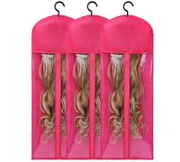 Reapyyt 3 Pièces Porte-Perruque Extra Long et de Rangement, Support D'Extension de Cheveux Anti-Poussière et Étanche, Conçu pour les Perruques Rose Rouge