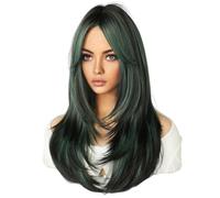 Reapyyt 64 cm Perruque de Simulation Européenne et Américaine Femme Cheveux Longs Centre Séparé Tête Complète Ensemble Cheveux Longs Femme Ensemble Tête Perruque, F