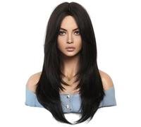 Reapyyt 64 cm Perruque de Simulation Européenne et Américaine Femme Cheveux Longs Centre Séparé Tête Complète Ensemble Cheveux Longs Femme Ensemble Tête Perruque, D