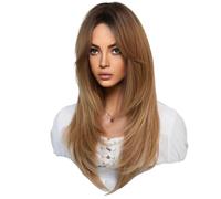 Reapyyt 64 cm Perruque de Simulation Européenne et Américaine Femme Cheveux Longs Centre Séparé Tête Complète Ensemble Cheveux Longs Femme Ensemble Tête Perruque, C