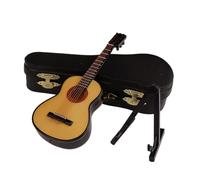 Reapyyt Guitare miniature en bois C avec support et étui - Mini instrument de musique miniature - Maison de poupée - Décoration d'intérieur