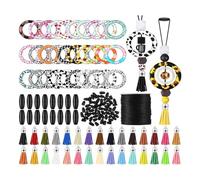 Reapyyt Kit de Fabrication D'Anneaux de Perles en Silicone, Anneau de Perles Rond en Silicone de 65 mm et Pompon de Porte-Clés pour Bricolage, Porte-Clés, Bracelet,