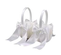 Reapyyt Lot de 2 Paniers de Demoiselle d'honneur Blancs pour Filles de Fleur Panier de Demoiselle d'honneur en Satin Mignon