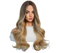 Reapyyt Perruque Blonde DéGradéE 64 cm EuropéEnne AméRicaine Cheveux Longs BoucléS avec Raie Moyenne et TêTe ComplèTe
