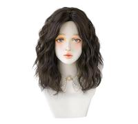 Reapyyt Perruque de Cheveux Courts D'ÉTé Noir Sarcelle 42CM pour Femmes, Couverture ComplèTe de la TêTe, Simulation de Cheveux Courts BoucléS Naturels, Ensembles de Perruques Automatiques
