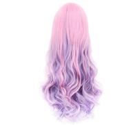 Reapyyt Perruque de Cosplay Longue Ondulée Arc-En-Ciel Dégradé Fibre Résistante à la Chaleur Cheveux Synthétiques Naturels Pleine Tête Perruque Ombre Perruque de Fête 70 cm