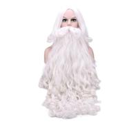 Reapyyt Perruque de Noël Cosplay Barbe Père Noël Barbe Perruque Européen et Américain Père Noël Barbu Perruque Blanc Bouclés Cheveux synthétiques longs Adulte Cosplay