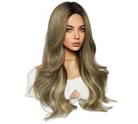 Reapyyt Perruque EuropéEnne AméRicaine à Reflets Brun Blond 63 Cm, Cheveux Longs BoucléS, Raie Moyenne, TêTe ComplèTe