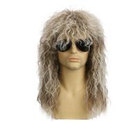 Reapyyt Perruques pour Punk Flaccid Longue Perruque Bouclée pour Homme Haute Température Fibre Rock Cosplay Costume, ou Clair et Marron