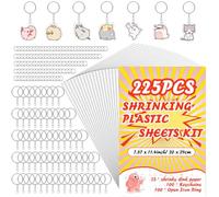 REAQUE 225 Pièces Plastique Fou Kit, Feuille de Plastique Rétractable DIY Set avec 25 Shrinky Dink Paper pour Activité Manuelle, Ornements Bricolage, Artisanat