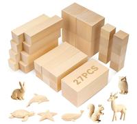 REAQUE Blocs de sculpture en tilleul - 27 blocs, blocs en bois massif pour sculptures, motifs et œuvres d'art fonctionnelles pour enfants, débutants et professionnels