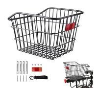 Rear Bike Basket | Thickened High Carbon Steel Large Capacity Rack Carrier Bin With Optional Cover | Metal Bicycle Cargo Storage Holder For Backpack Groceries Books | Mountain Commuting Shopping Schoo