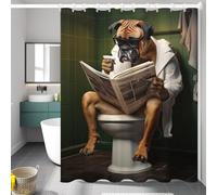 Reateforin Rideau de Douche imperméable pour Salle de Bain avec 12 Crochets Motif Chien Boxeur Amusant lisant des journaux sur Une Serviette 182,9 x 182,9 cm