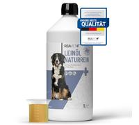 ReaVET Huile de lin pour chevaux et chiens,1 l,pressée à froid,Pure naturelle de qualité supérieure,Soutient la peau et le pelage + métabolisme,Huile de lin pour chien et chat,Sans additifs