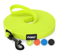 ReaVET Laisse pour chien - 15 m - Jaune fluo - Robuste et imperméable - Longue laisse d'entraînement avec poignée - Laisse d'entraînement pour grands et petits chiens