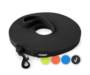 ReaVET Laisse pour chien - 15 m - Noire - Robuste et imperméable - Longue laisse d'exercices avec poignée - Laisse d'entraînement pour grands et petits chiens