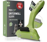 ReaVET Peigne d'intérieur à poils courts pour chiens et chats I Races moyennes I Enlève la couche intérieure I nourrit les poils de la couverture I avec bouton autonettoyant I Peigne pour chats idéal