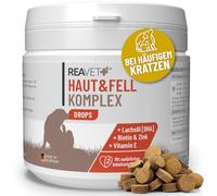 ReaVET Skin & Fell Drops - Friandises pour chiens qui se grattent souvent - Friandises pour chien avec huile de saumon et biotine, ainsi que des ingrédients apaisants à base de griffe du diable et