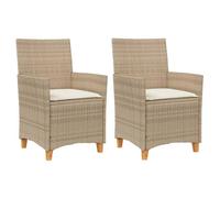 ""Rebais""Chaises de jardin - Siège avec Accoudoirs 1 place - coussins lot de 2 beige ,Résine tressée - bois CL983284