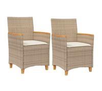 ""Rebais""Chaises de jardin - Siège avec Accoudoirs 1 place - coussins lot de 2 beige ,Résine tressée - bois CL761270