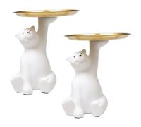 Rebanky 2 Pièces Sculpture D'ours avec Plateau Vide Poche Ours en Résine Petite Sculpture Décorative avec Plateau pour Clés, Bijoux, Bougies, Porte-clés Salon, Bureau