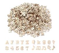 Rebanky 404 Pièces Chiffres et Lettres en Bois Decoration de 15mm Petites Note Musique Bois Mixte Tranches Embellissement Pour Loisirs Créatifs, Scrapbooking, Musique Fête