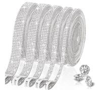 Rebanky 5 Rouleaux Ruban Strass Autocollant Argenté Bande de Strass Adhesive 2/3/4/5/6 Rangs Ruban de Diamant Cristal Auto-Adhésif pour Art et DIY Décoration (1 Yard/Roll)