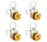 Rebanky Porte-Clés Abeille au Crochet Mignon Lot de 4 - Abeille Bourdon Handmade Porte Clés, pour Décorations pour Sac à Main, Sac à Dos, Voiture, Clés - Cadeaux d'Anniversaire, Enfants (Jaune)