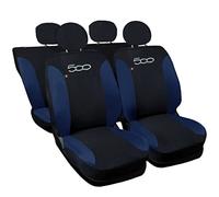 Rebeca Shop 500_Hybrid- Housses de siège auto compatibles 500 Hybrid 2021 | Ensemble de housses de siège avant et arrière | Logo brodé | Airbags compatibles | Accessoires intérieurs (noir/bleu foncé)