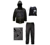Rebeca Shop Combinaison moto imperméable coupe-vent | avec sac | noir | veste et pantalon - capuche rétractable | homme femme | scooter vélo | kit de pluie, Noir , XXXL