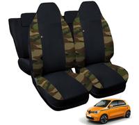 Rebeca Shop® Couvre-sièges de Voiture compatibles pour Twingo avec sièges arrières divisés, Lot de 6, diverses couleurs (Noir/Camouflage Classique, Pour Twingo 3e Série SANS Logo)