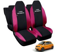 Rebeca Shop® Housses de siège auto compatibles pour Twingo avec sièges arrière divisés, lot de 6, différentes couleurs (noir/fuchsia, pour Twingo 3ème série avec logo)