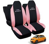 Rebeca Shop® Housses de siège auto compatibles pour Twingo avec sièges arrière divisés, lot de 6, différentes couleurs (noir/rose, pour Twingo 3a série avec logo)